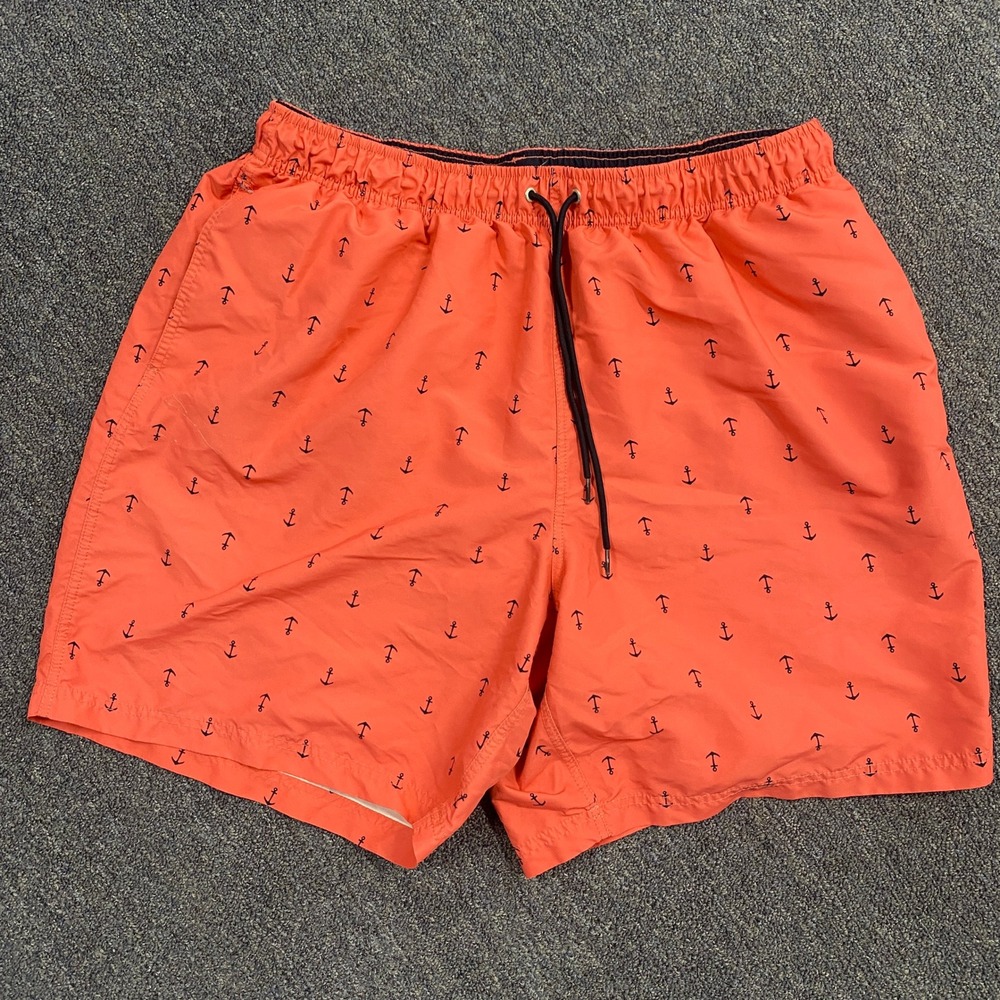Nautica Swim Trunks Mens 2XL Coral Pink Anchor‎ Print Mesh Lined XXL